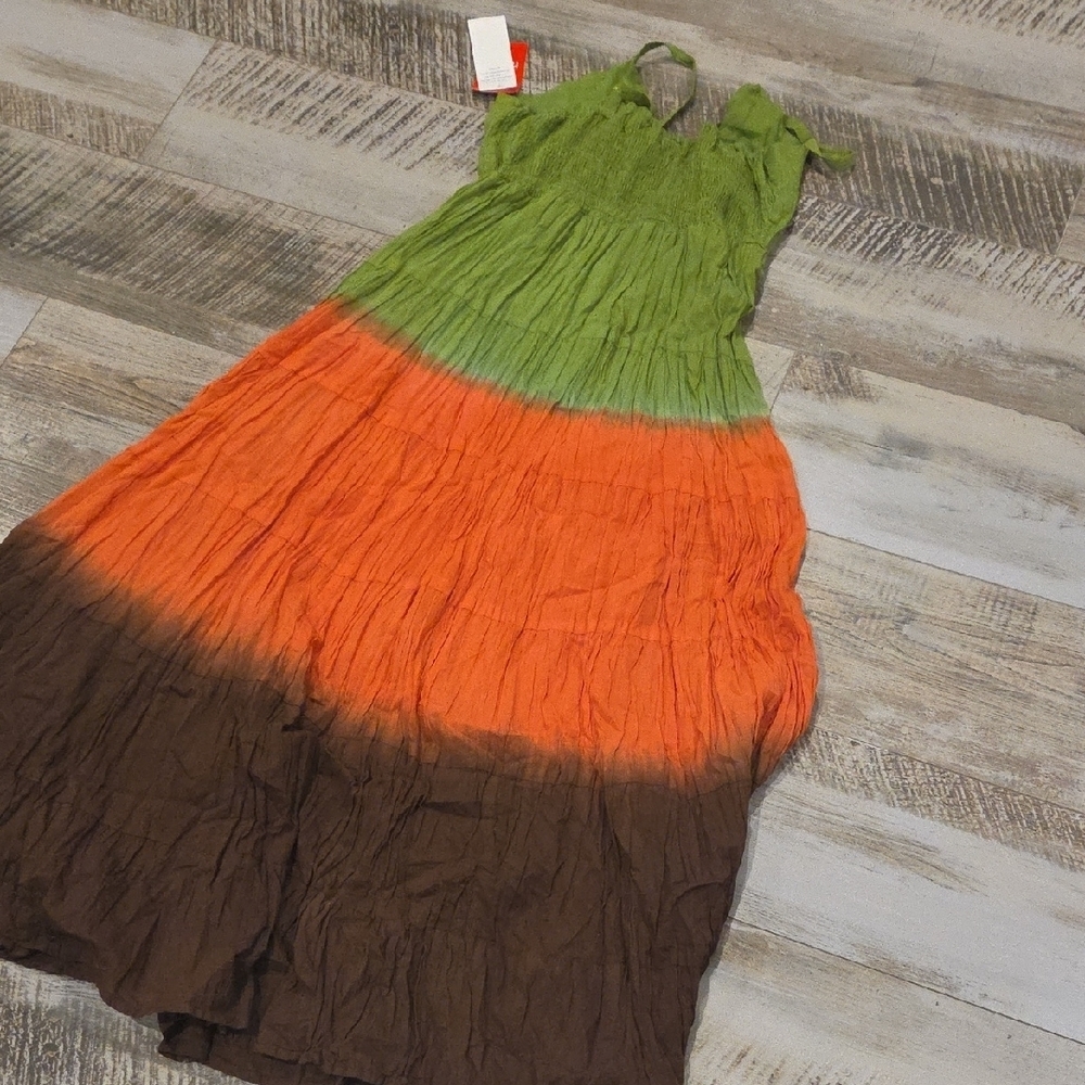 Green and Orange Tiered Maxi Sundress - Picture 11 of 13